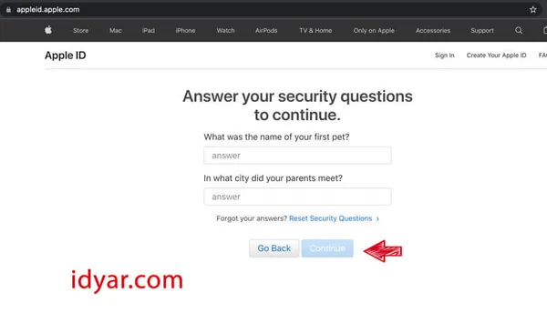 پاسخ دادن به سوالات امنیتی اپل ایدی
