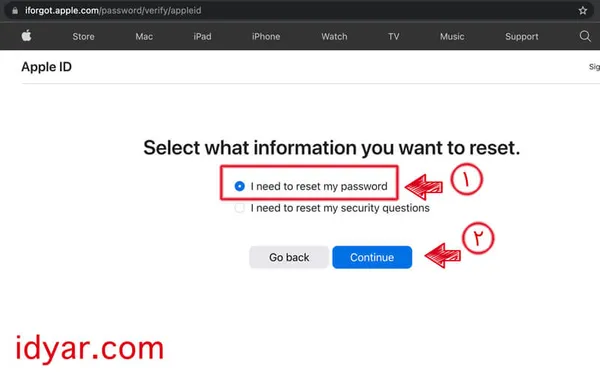 ریست پسورد اپل ایدی