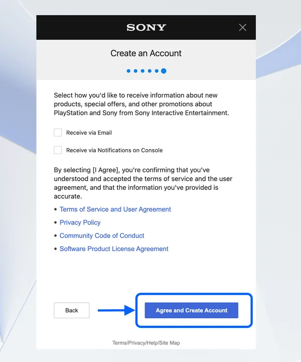 پذیرش قوانین و ایجاد اکانت PSN