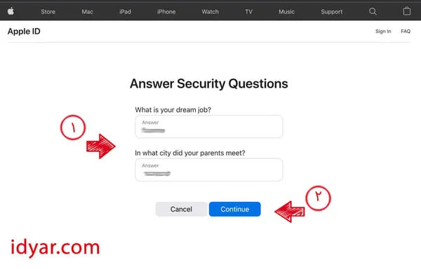 جواب سوال های امنیتی در تغییر رمز اپل آیدی